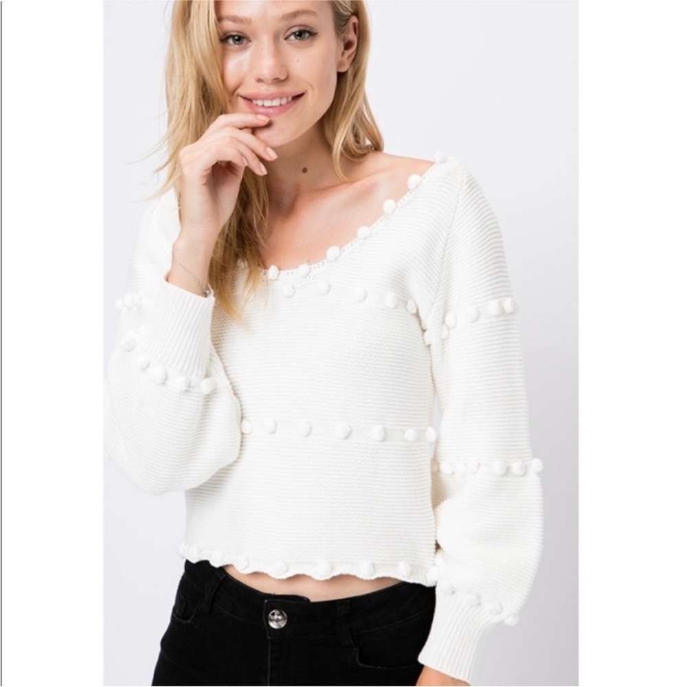 Storia Bobbles Pom Pom Knit Cotton Sweater